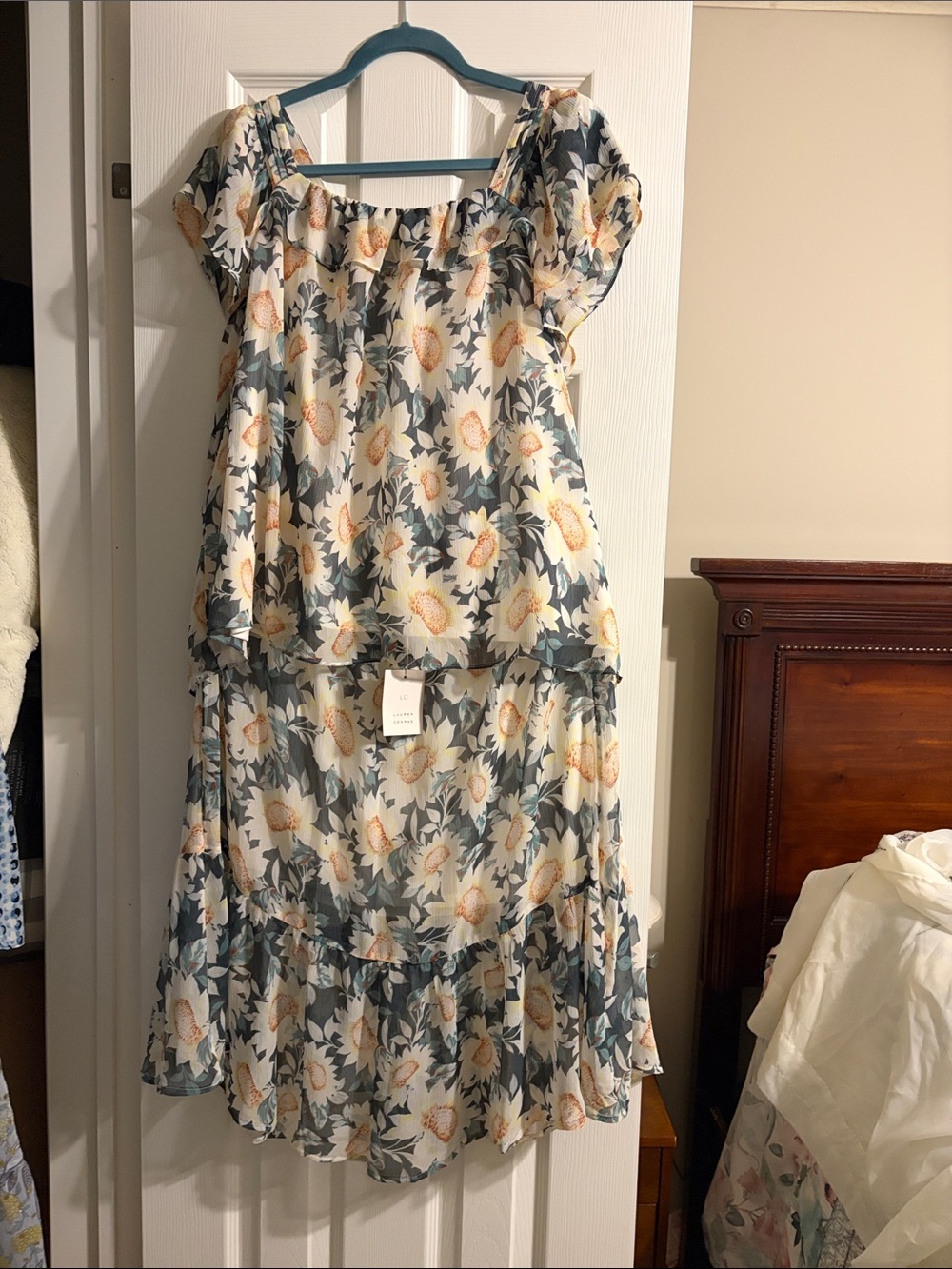 Floral Tiered Maxi 2 piece skirt with matching blouse Blue & Cream